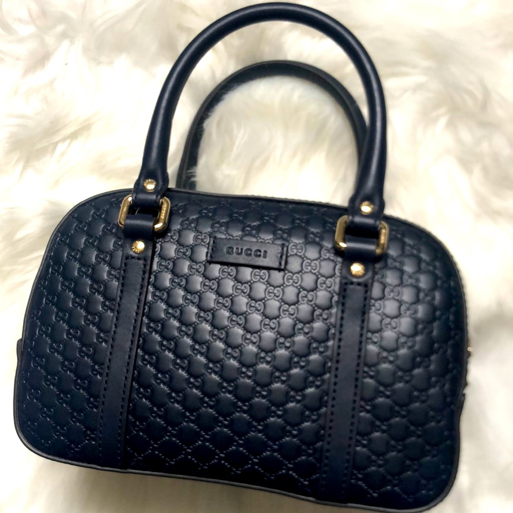 🆕💯% Auth Gucci Navy Blue Satchel Microguccissima Bag - Picture 3 of 15